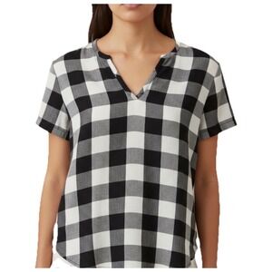 Chelsea‎ & Violet Buffalo Plaid Blouse Women Medium Black White V-Neck Rayon
